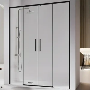 Paroi de douche 2 verres fixes + 2 portes coulissantes DELTA noir mat 174-175 cm