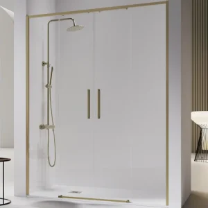Paroi de douche 2 verres fixes + 2 portes coulissantes DELTA or brossé 176-177 cm