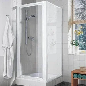 Porte de douche pivotante, pivots excentrés, CADA, largeur 1000 mm, hauteur 1900 mm, Profilé Blanc, Verre net traité antic...