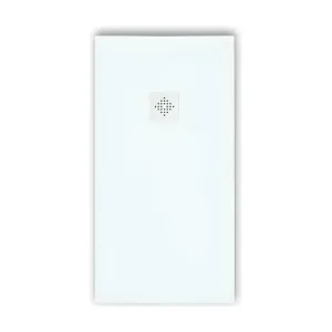 Receveur de douche 90 x 140 cm extra plat INTÈGRE en résine surface ardoisée blanc Grille blanche