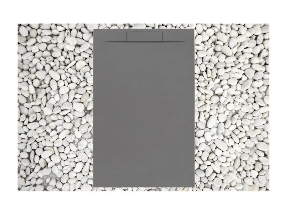 Receveur de douche 170X95 cm GRIS RAL 7037 Ligne Vulcano PLUS en résine et poudre de marbre avec grille latérale en résine...