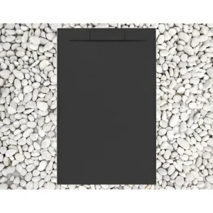 Receveur de Douche 75X90 cm Noir Ligne Vulcano PLUS En Résine et Poudre de Marbre Avec Grille Latérale EN RÉSINE DE MARBRE