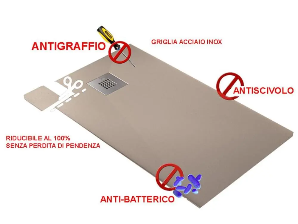Receveur de Douche 80X150 cm Ligne Vulcano Extra Slim Couleur Gris Ténébreux Ral 7005 En Résine Synthétique et Poussière d...