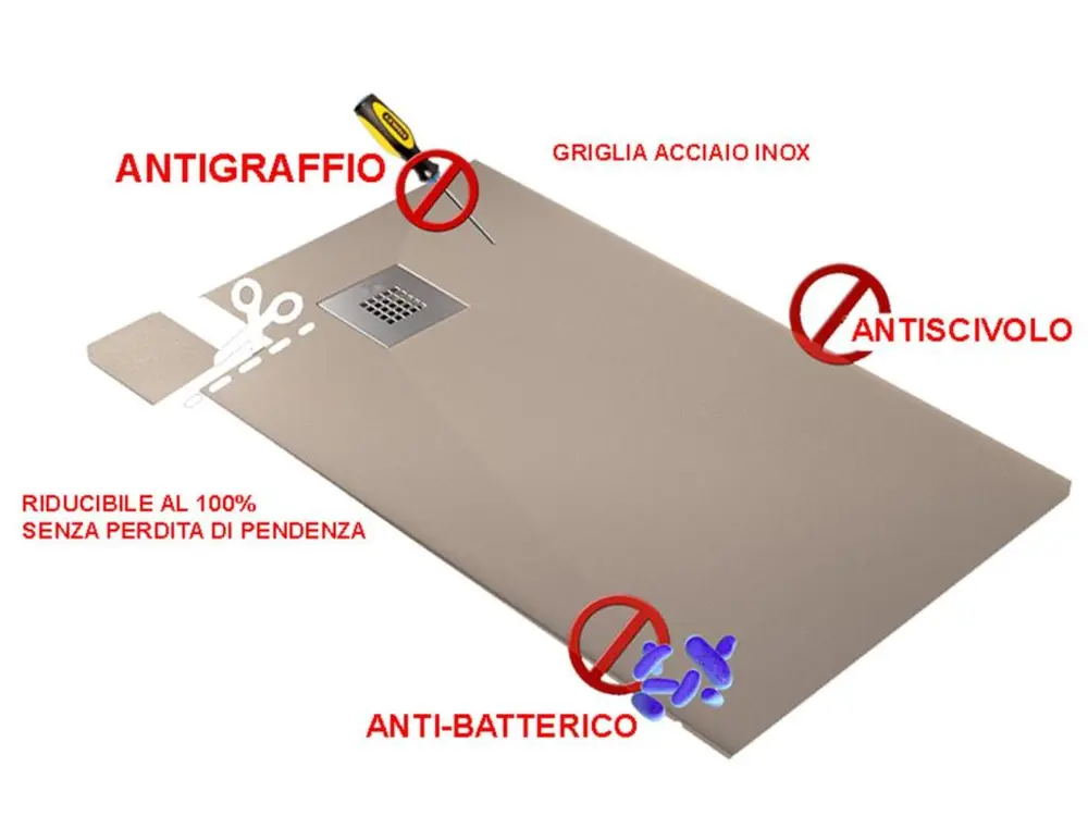 Receveur de Douche 80X90 cm Ligne Vulcano Extra Fin Couleur Gris Manifeste Ral 7035 en Résine Synthétique et Poussière de...