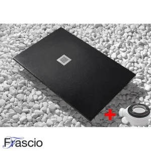 Receveur de Douche 90X115 cm Vulcano Line Extra Étroit Noir En Résine Synthétique et Poussière de Marbre Avec Vidage Gratuit