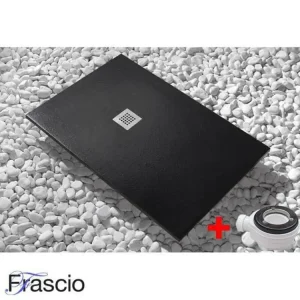 Receveur de Douche 90X125 cm Vulcano Line Extra Slim Noir En Résine Synthétique et Poussière de Marbre Avec Vidage Offert