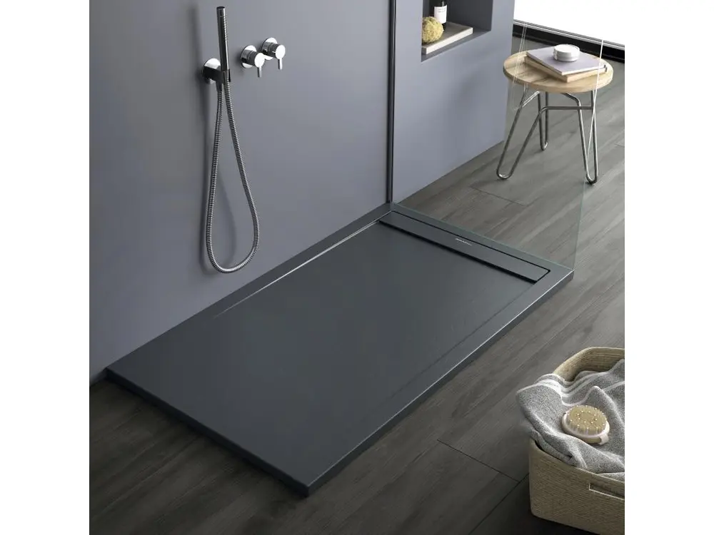 Receveur de douche Anthracite, finition Ardoise Stone AUTONOME, grille de couleur - 130 x 90 cm