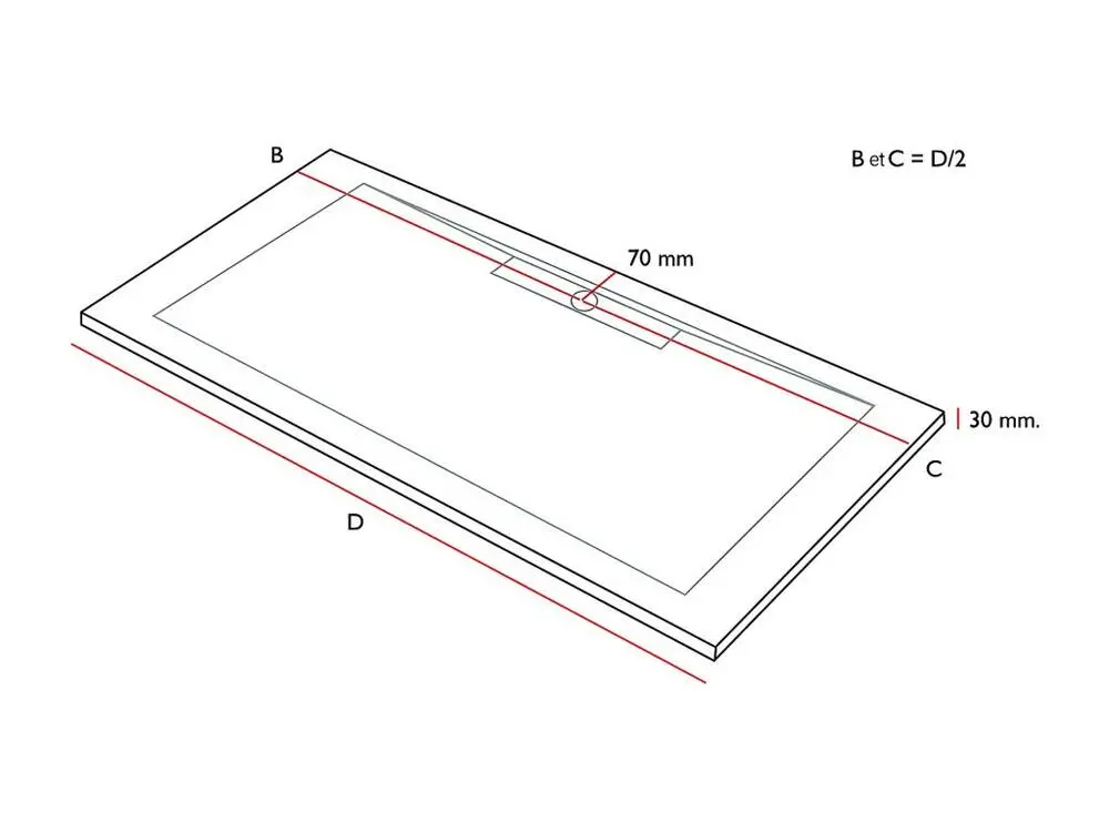 Receveur de douche Anthracite, finition Lisse Stone SIDE, grille de couleur - 90 x 70 cm