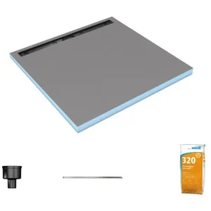 Receveur de douche à carreler 90 x 90 cm WEDI Fundo Riolito Neo avec écoulement vertical + barrette de finition 70 cm + co...