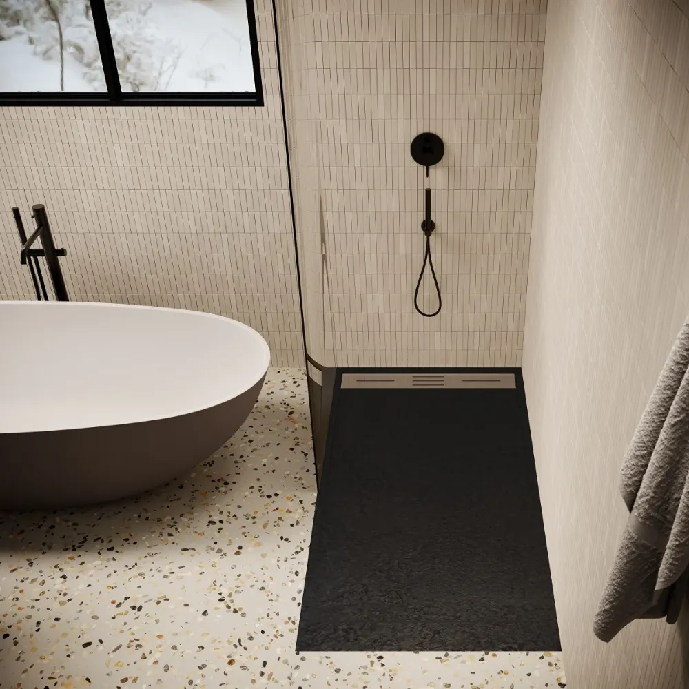 Receveur de douche extra plat LUCIA en SoliCast® surface ardoisée noir