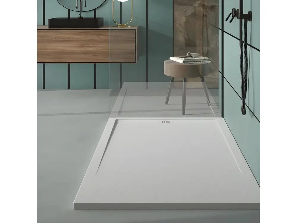 Receveur de douche Gris 7035, finition Ardoise Stone CACH, grille de couleur - 100 x 90 cm
