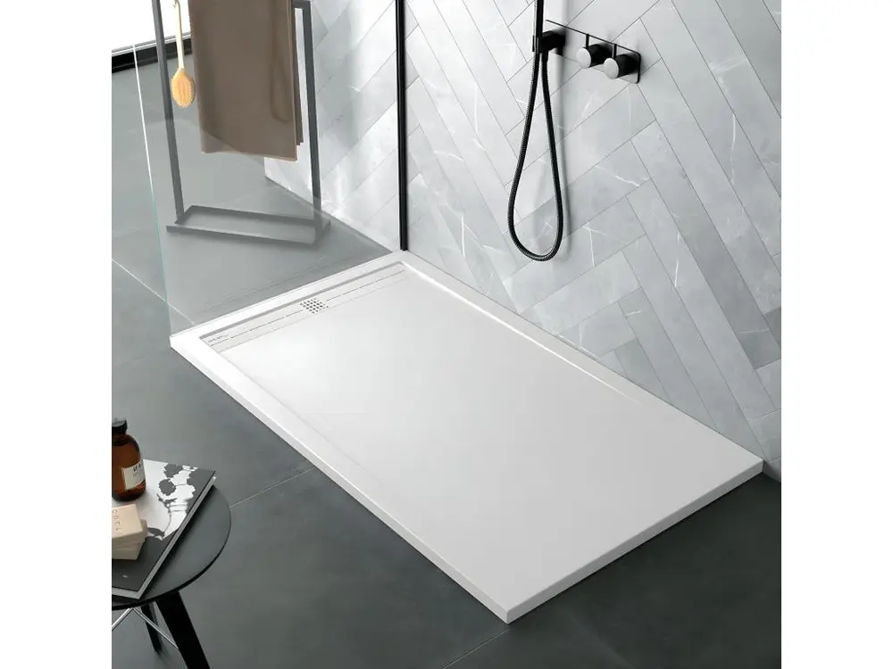 Receveur de douche Gris 7035, finition Ardoise Stone CACH, grille de couleur - 100 x 90 cm