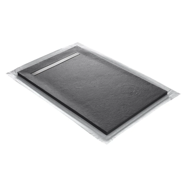 Receveur pierre naturelle graphite noir MARMOX grille caniveau acier excentrée