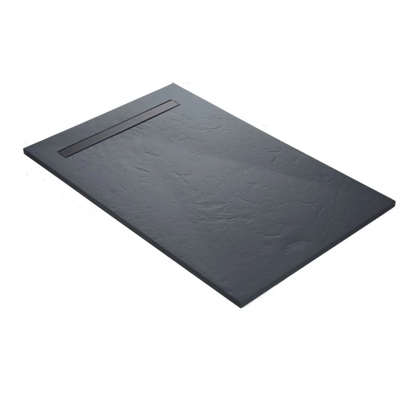 Receveur résine 120x90cm extra-plat MARMOX RC12090LITE-7015-LINE - Grille caniveau excentrée - Gris imitation ardoise