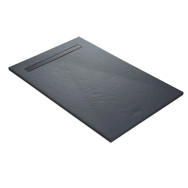 Receveur résine 120x90cm MARMOX RC12090SLATE-7015-LINE - Grille caniveau excentrée - Uniforme surface - Gris imitation ard...