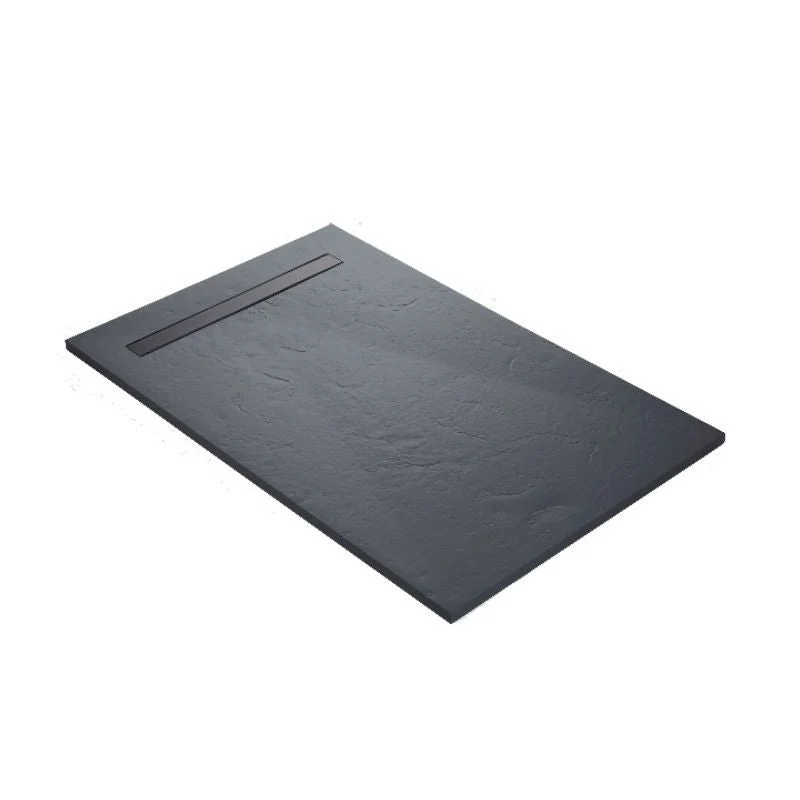 Receveur résine 150x100cm MARMOX RC150100SLATE-7015-LINE - Grille caniveau excentrée - Sans motif surface - Gris imitation...