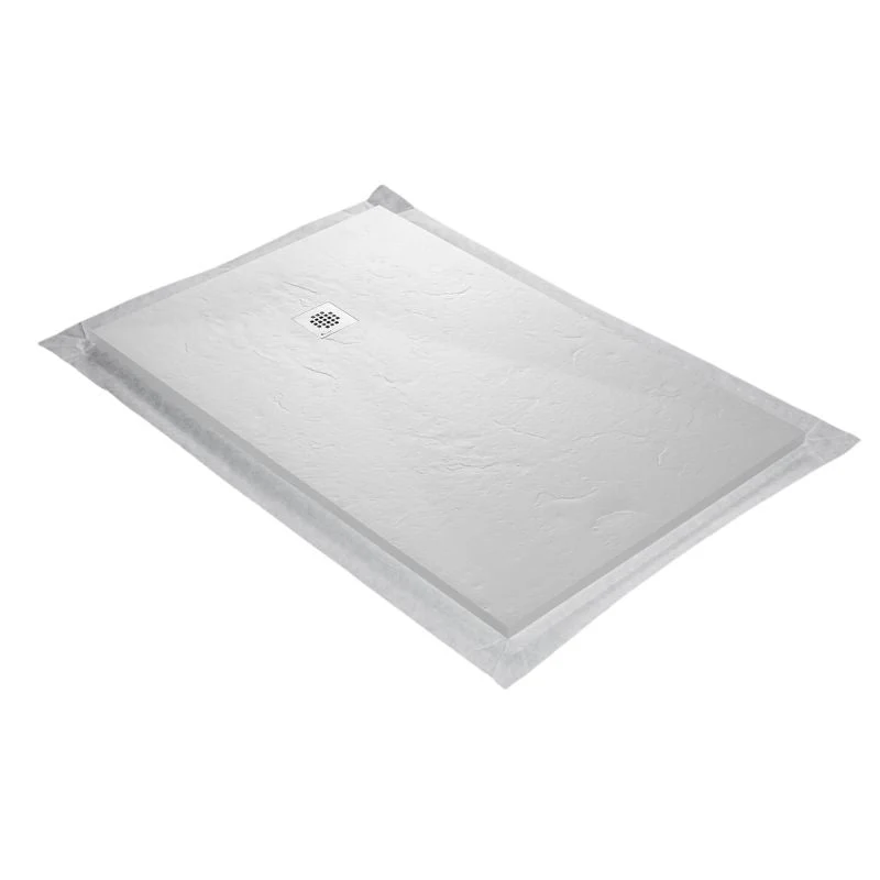 Receveur résine 160x90cm MARMOX RC16090SLATE-9010 - Grille carrée excentrée - Uni surface - Blanc imitation ardoise