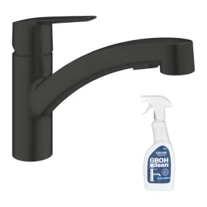 Robinet de cuisine avec douchette GROHE Start noir mat + nettoyant GrohClean