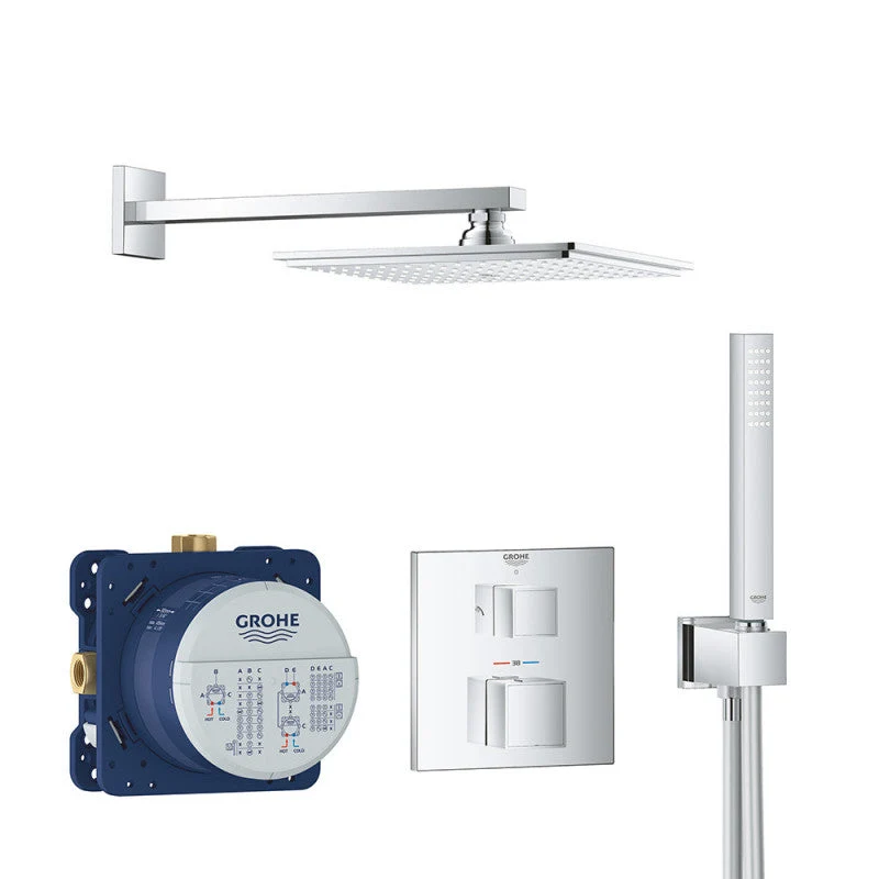 Robinet à levier unique Pack de douche encastré GROHTHERM CUBE GROHE 34741000 - tête 23 x 23 cm + douchette stick