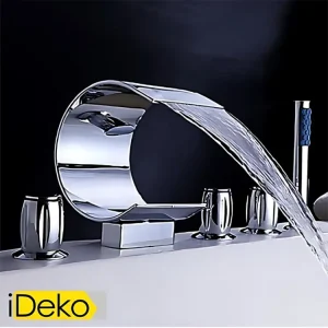 Robinet à levier unique Robinet Mitigeur de Baignoire douche salle de ain cascade de luxe + Douchette (Style Courbé) acier...