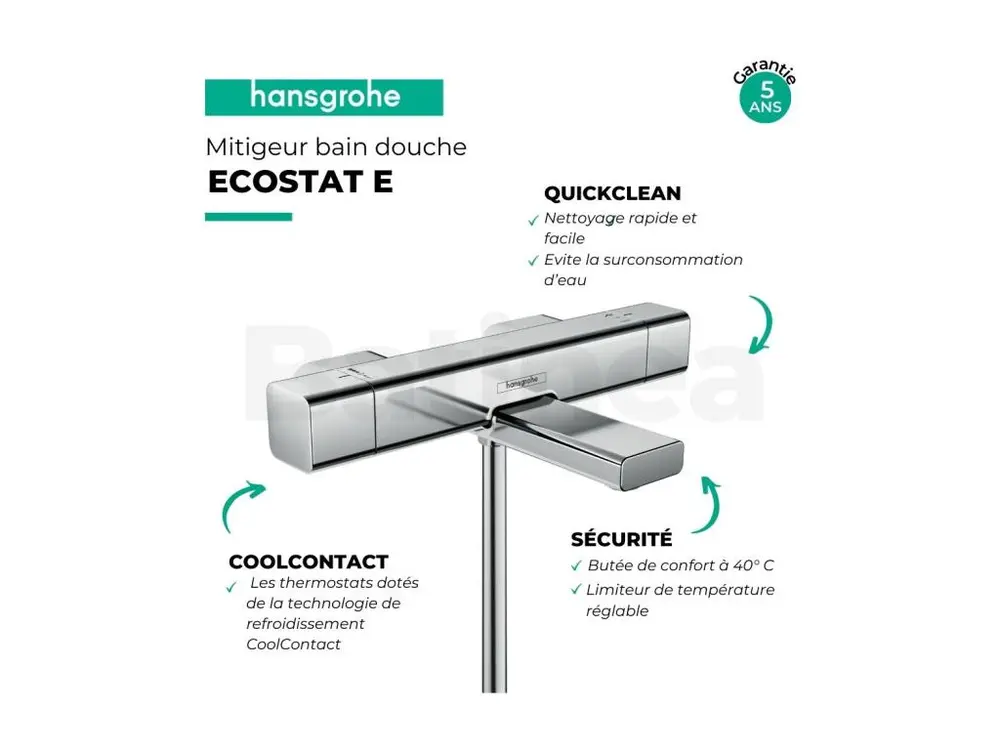 Robinet thermostatique Mitigeur bain douche thermostatique HANSGROHE Ecostat E chromé