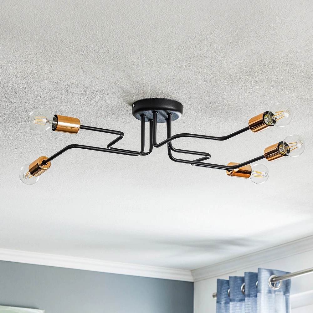 Douille avec interrupteur Plafonnier Tube à 5 lampes noir/cuivre