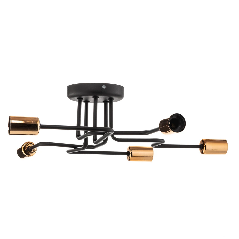 Douille avec interrupteur Plafonnier Tube à 5 lampes noir/cuivre