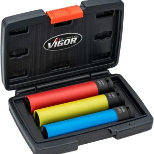 Jeu de douilles pour clés à chocs VIGOR extra longues carrées 125 mm (1/2") profil à six pans extérieurs nombre d...