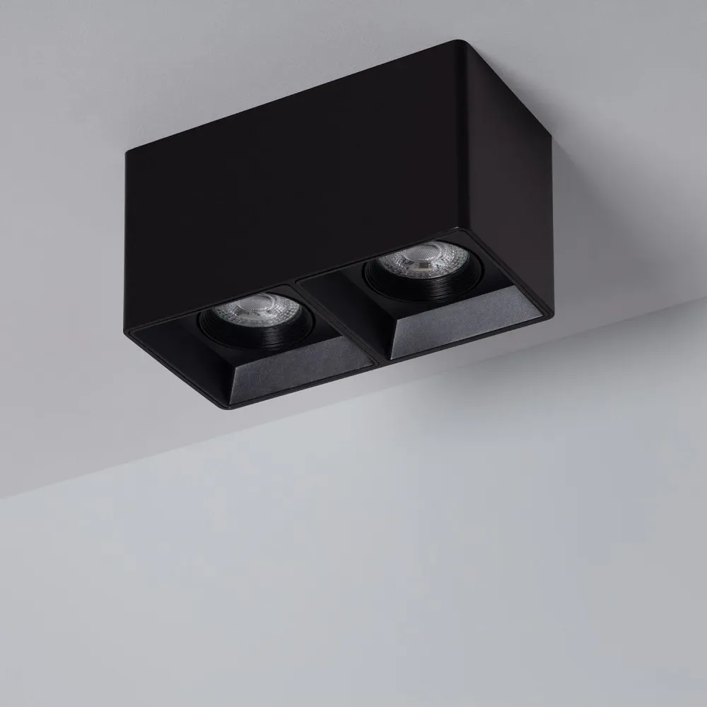 Luminaire plafond noir carré duo avec douille GU10