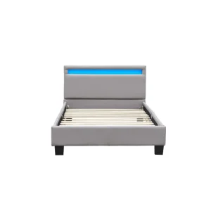 Abat-jour conique angel - Solide et Confortable Lit 90x200 avec Sommier + Tête de Lit avec Eclairage LED Couleur GRIS en -...