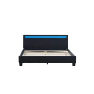 angel - Solide et Confortable Lit 140x190 avec Sommier + Tête de Lit avec Eclairage LED Couleur NOIR en - 2x13 Lattes - re...