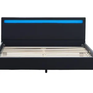 angel - Solide et Confortable Lit 140x200 avec Sommier + Tête de Lit avec Eclairage LED Couleur NOIR en - 2x13 Lattes - re...