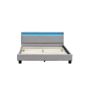 angel - Solide et Confortable Lit 140x200 avec Sommier + Tête de Lit avec Eclairage LED Couleur GRIS en - 2x13 Lattes - re...