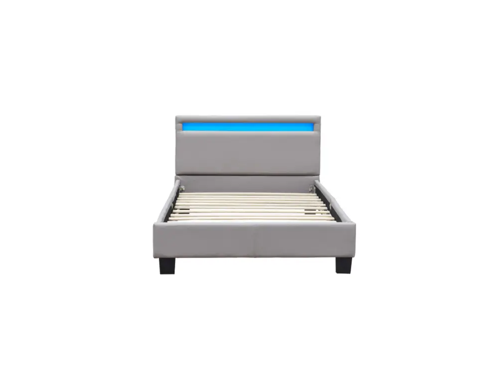 angel - Solide et Confortable Lit 90x190 avec Sommier + Tête de Lit avec Eclairage LED Couleur GRIS en - 13 Lattes - revet...