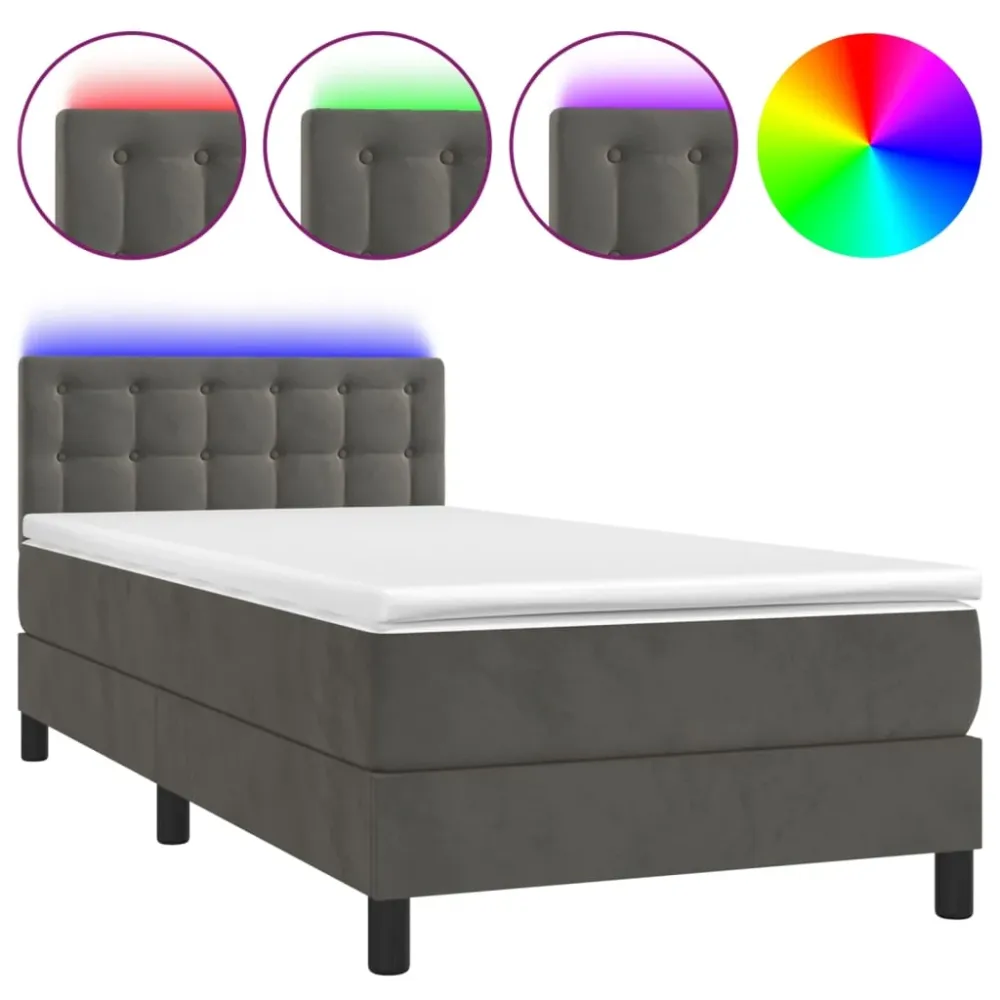 Cadre de lit LED avec sommier tête de lit matelas 90x190cm tissu velours gris profond TDL0208261