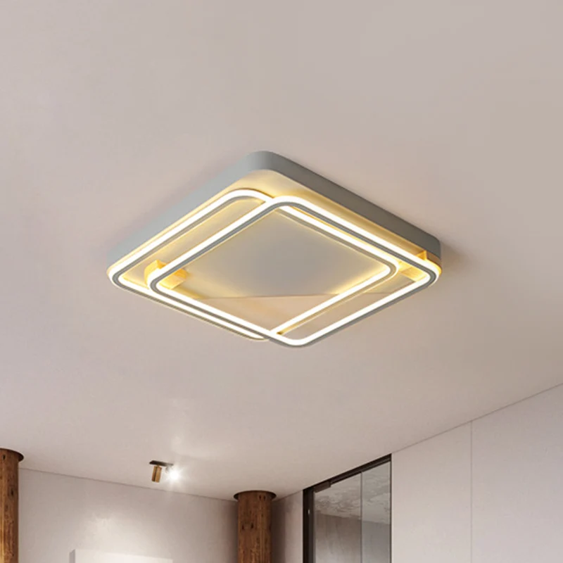 Design Contemporain Einfache, schlanke, quadratische Deckenleuchte aus Eisen mit 16,5"/22" breiter LED-Unterputzbeleuchtun...