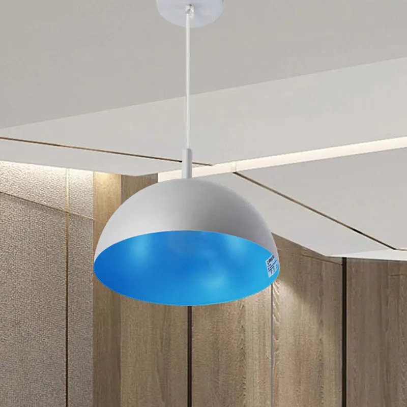 Kuppel-Deckenleuchte, einfacher Stil, Metall, 1 Licht, Orange/Blau/Chrom, Hängeleuchte für Esszimmer, 10"/16" breit avec v...
