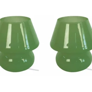 Pair de Lampes de chevet champignon verre vert olive 16,5 cm. pour éclairage d'ambiance