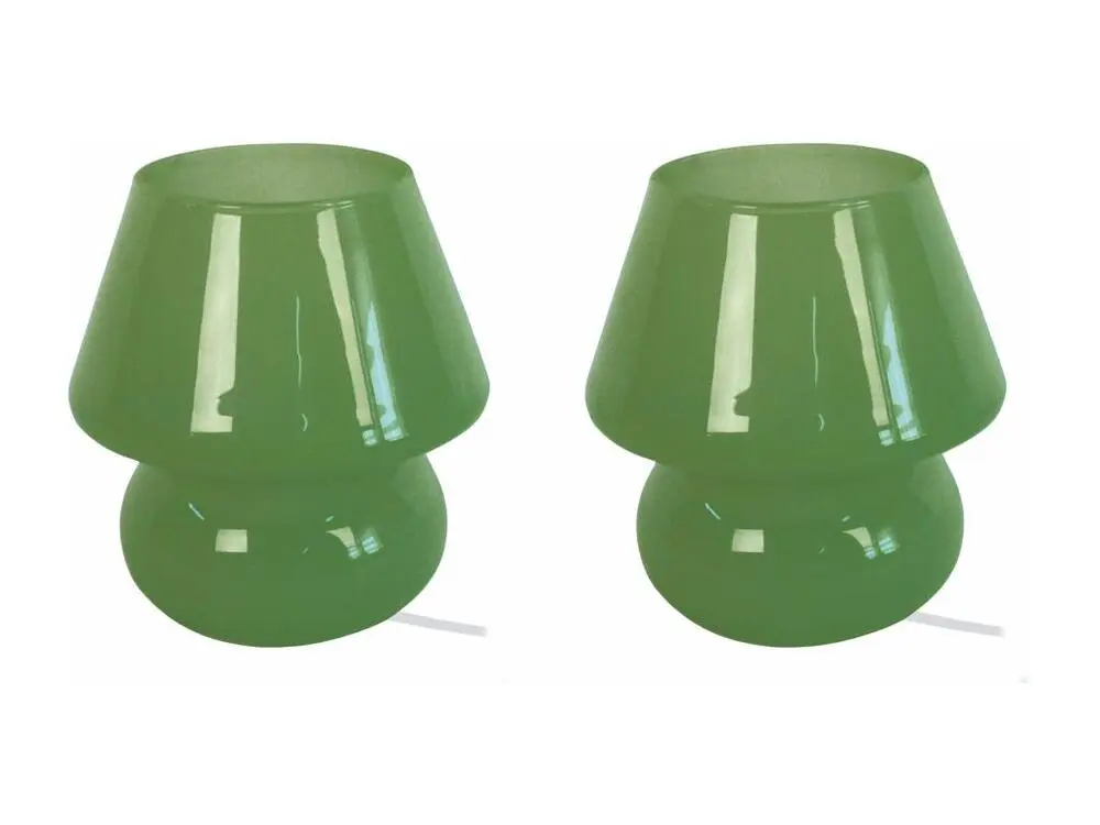 Pair de Lampes de chevet champignon verre vert olive 16,5 cm. pour éclairage d'ambiance