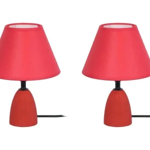 Pair de Lampes de chevet conique bois rouge 22 cm.