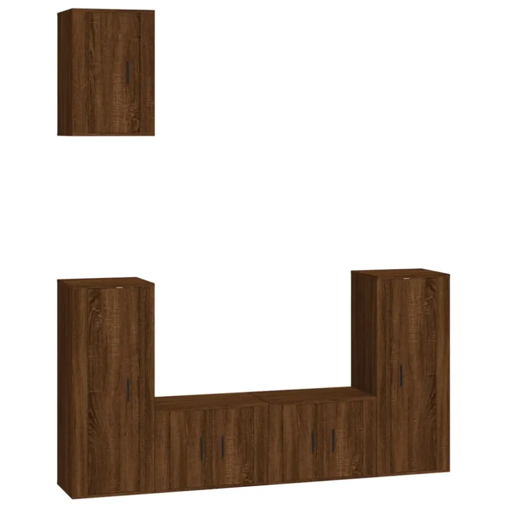 Ensemble de meubles armoire buffet TV télévision salon chambre séjour 5 pièces chêne bois d'ingénierie brun 02_0024948 ave...
