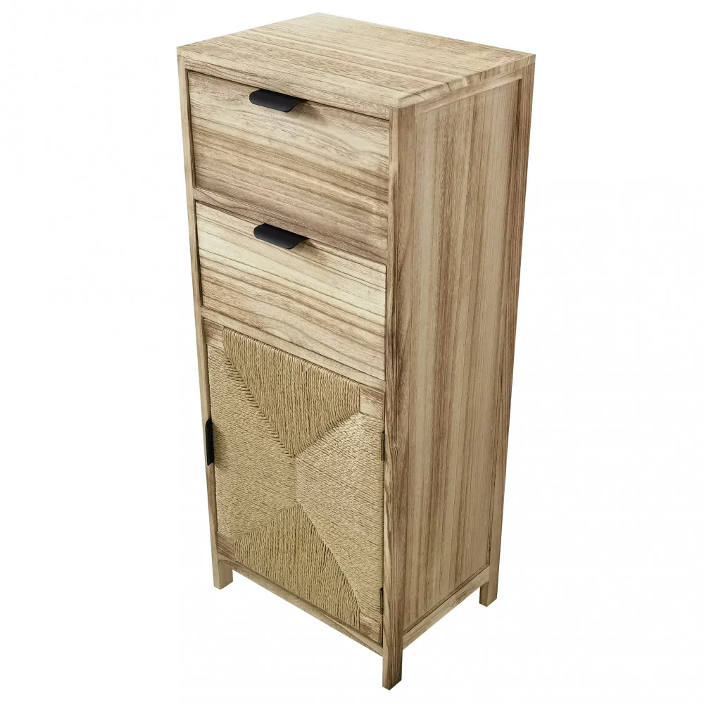 Mobiletto da interno casa con doppio cassetto e anta legno di paulownia