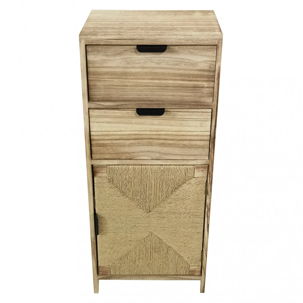 Mobiletto da interno casa con doppio cassetto e anta legno di paulownia