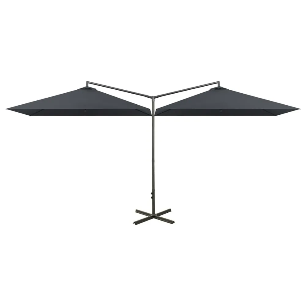 Parasol de jardin jumeau avec mât en acier anthracite 600x300cm