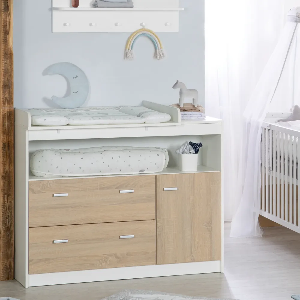 Wickelkommode 'Gabriella' mit Wickelansatz, 2 Schubladen, 1 Tür, 1 offenes Fach, Wickelhöhe: 90 cm