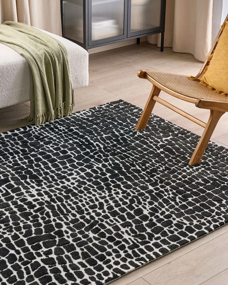 Vloerkleed tissu synthétique zwart/wit 160 x 230 cm PUNGE