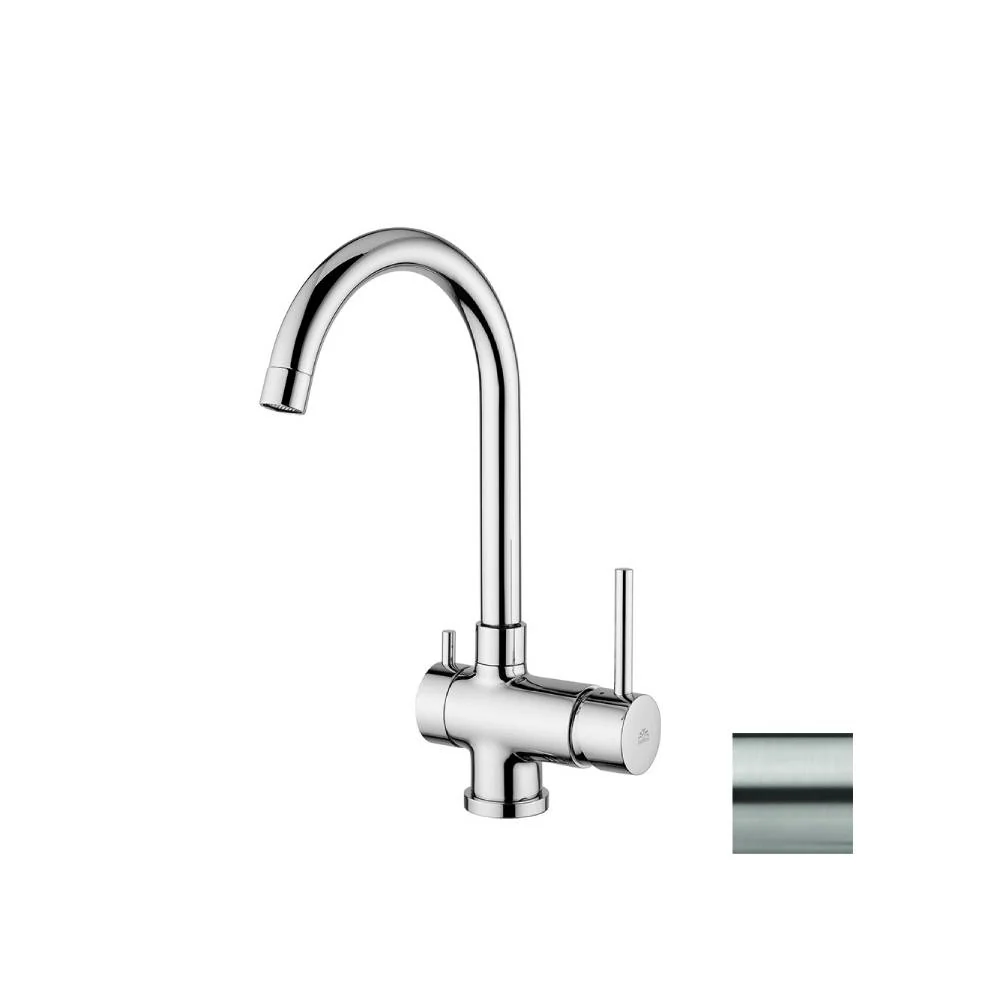 Mitigeur de cuisine série Stick modèle SK190ST à 3 voies pour eau filtrée aspect acier Paffoni Réduction du Chlore