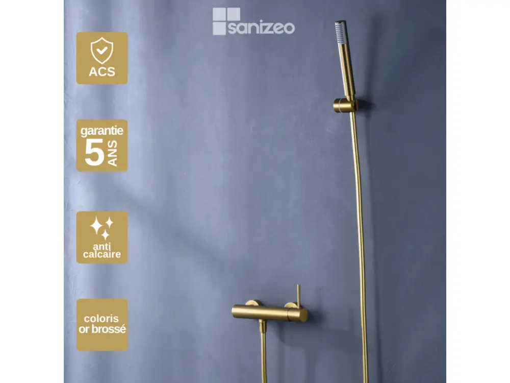 Mitigeur de Douche anti-calcaire Or Brossé IMEX MONZA BDM039-5OC Capacité 4000 Litres