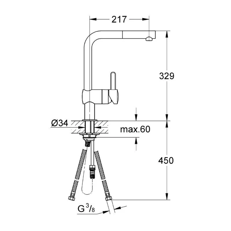 Filtration Professionnelle Mitigeur évier FLAIR GROHE 32454000 - bec haut - acier chromé