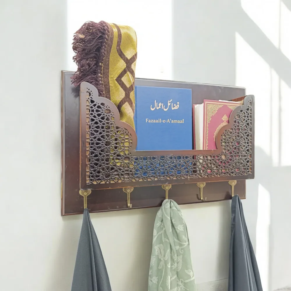 Exotic Designs Wall Mounted Book Holder 5 Hooks Café